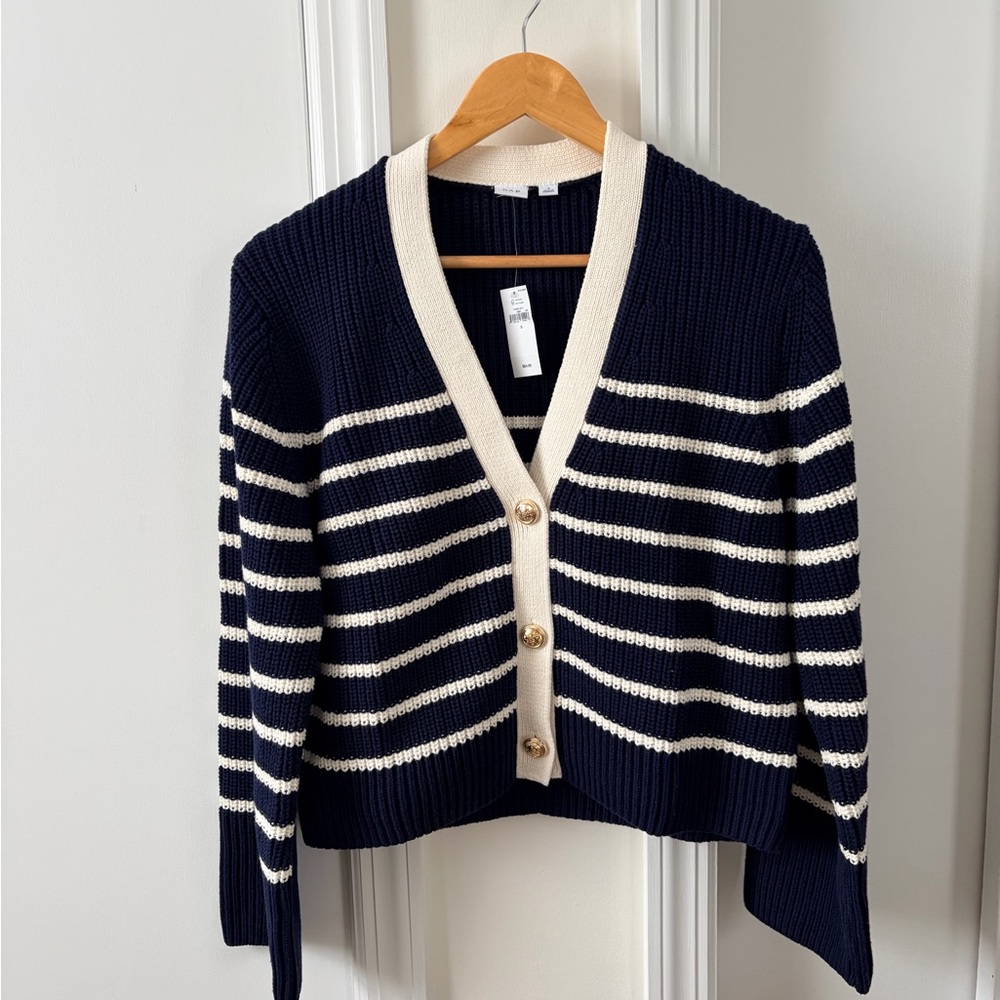 GAP Navy and Cream Striped Cardigan